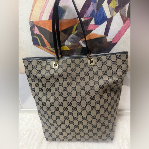 GUCCI-002 1098 3444 Black Monogram Canvas Tote - Picture 1 of 14
